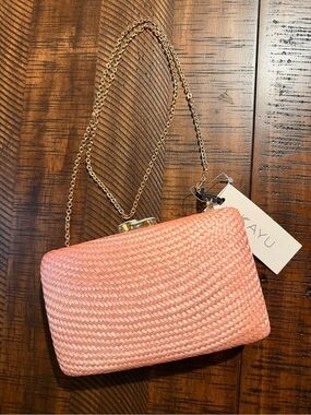 Kayu Pink Woven Clutch with Gold Chain Strap